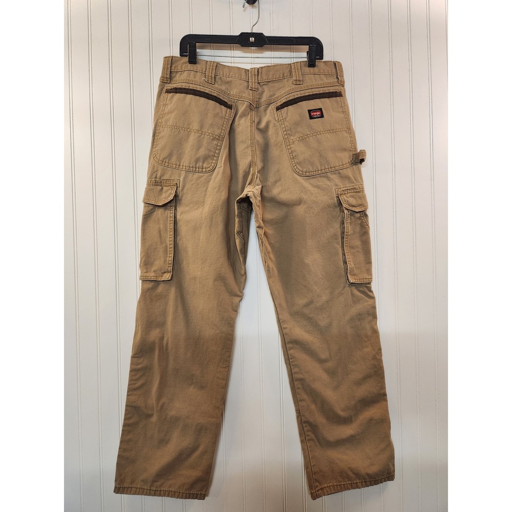Wrangler Workwear Mens Cargo Canvas Pants Tan Ripstop Reinforced Knee 36x32 - Picture 2 of 15